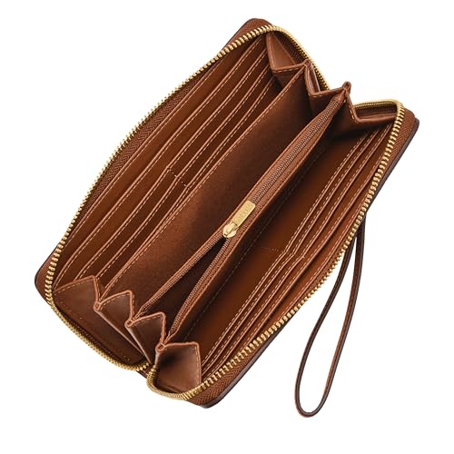 Image of Fossil Women's Logan Leather RFID-Blocking Zip Around Clutch Wallet with Wristlet Strap for Women
