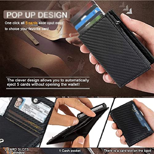 Spacious & Functional Men's Purses Business Metal Aluminum Carbon Fiber Leather Wallets 100% Genuine Leather Slim Pop Up Card Holders Billfold Clutch Purse4