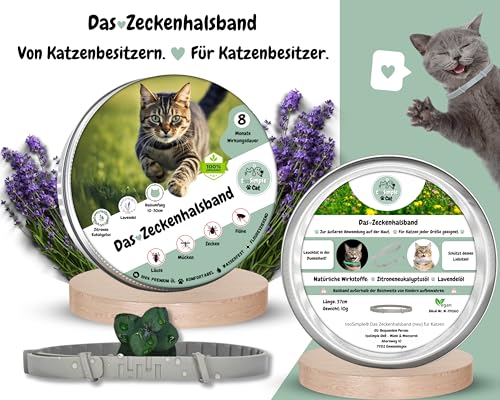 tooSimple Das Zeckenhalsband für Katzen 100% Pflanzliches Premium Öl Wirkungsvoller Schutz gegen Zecken Flöhe Mücken Läuse Ungeziefer - 8 Monate Wirkungsdauer
