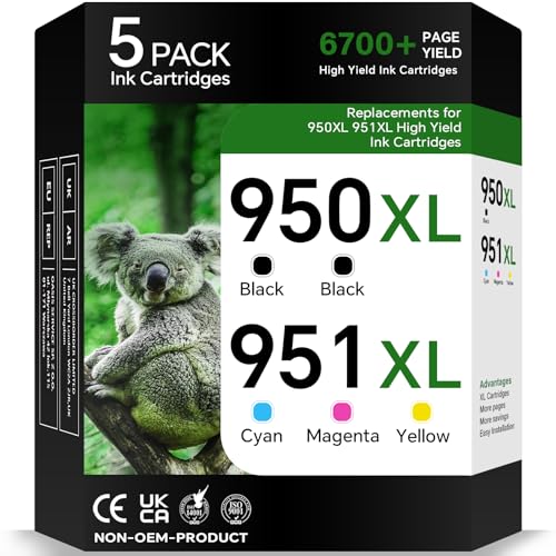 Image of 950XL 951XL Ink Cartridges Combo Pack Compatible Ink Cartridge for HP 950 951 XL (2 Black, Cyan, Magenta, Yellow) 5-Pack Work with OfficeJet Pro 8600 8610 8620 8100 8630 8660 8640 76DW 251DW Printer