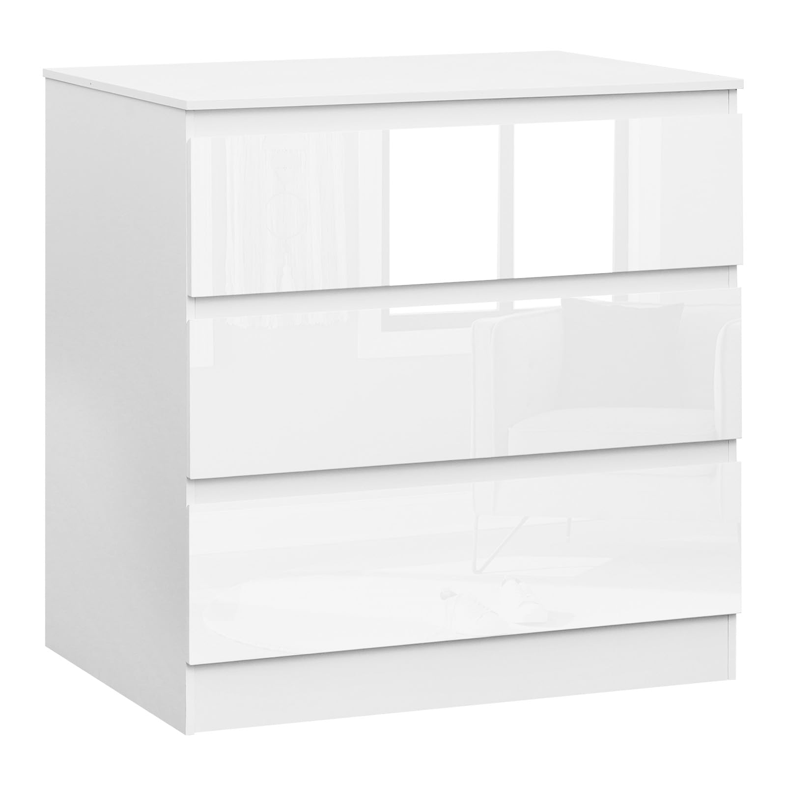 WOLTU Kommode mit 3 Schubladen, platzsparender Kommodenschrank | Sideboard in Hochglanz Weiß, für Wohnzimmer Schlafzimmer Büro, 80 x 78 x 48 cm