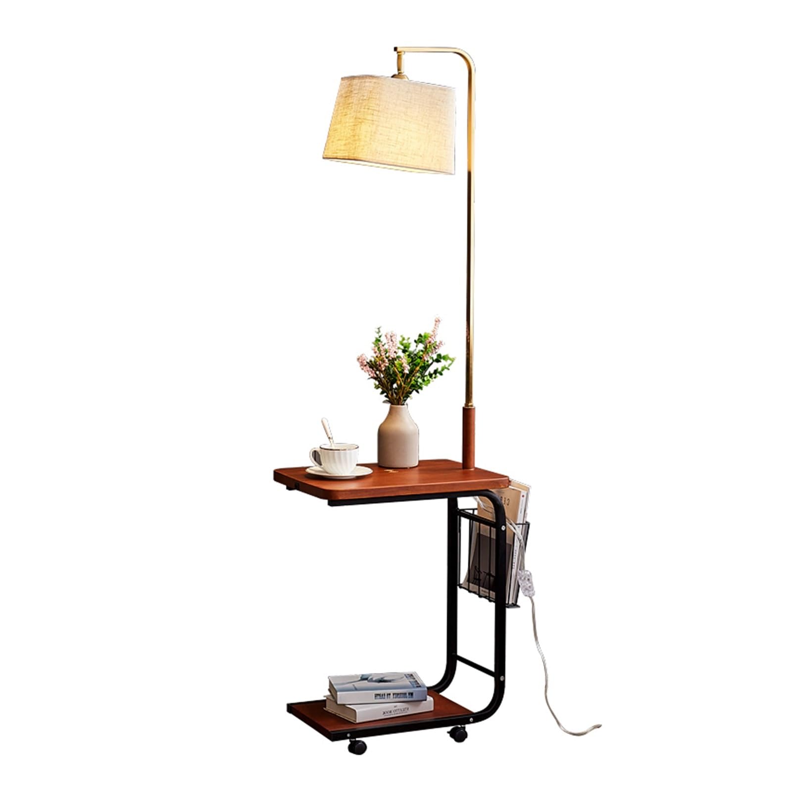 Z4T8M2K6G5 Tall Standing Lamp Modern Creative Floor Lamp with a Table, Desk with USB Port, End with, 3-Color Temperature LED Bulb for, Living Room &, Bedroom(Bruin)