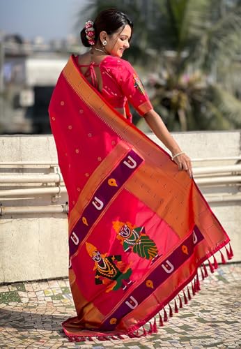 Image of SGF11 Women's Kanjivaram Paithani Silk Saree With Unstitched Blouse Piece