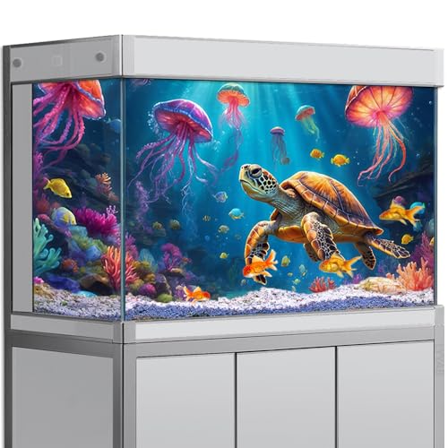 LYYAB Adhesivo de fondo de acuario, colorido corales subacuáticos, tortuga subacuática, decoración de póster HD 3D, para peceras de 5 a 60 galones, hábitat de reptiles (60 x 30 cm)