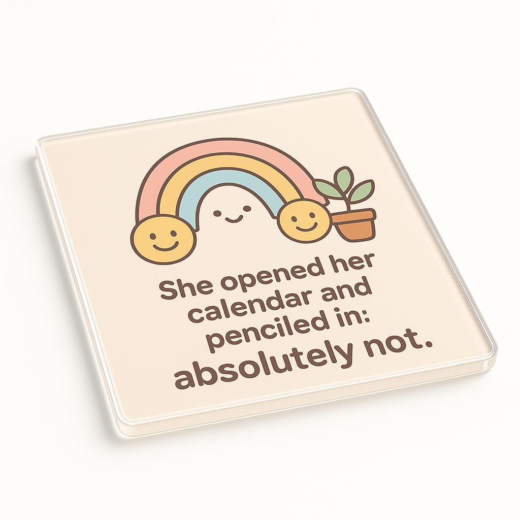 The Plum Penguin Pastel Whimsy Acrylic Coaster Gift With Design - Kawaii Art & Irony Décor For Friends, Colleagues, Bffs - Quirky Home Accent