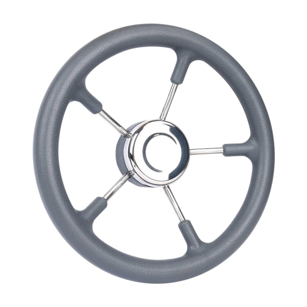 Volant de Direction pour Bateau 13 Pouces Acier Inoxydable 5 Rayons Destroyer avec Mousse Noire(9988SG)