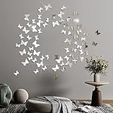 Aooyaoo Acrylic Mirror Wall Decor, Butterfly Wall Decorations,2 Sizes Butterfly Stickers Wall Decals,100 Pcs DIY Wall Stickers for Home Nursery Classroom Kids Bedroom Bathroom Living Room Decor (Silver)