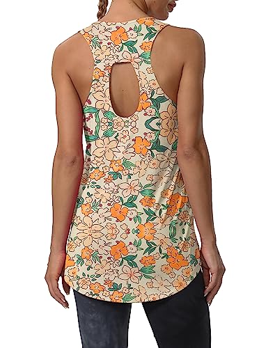 Cakulo Womens Plus Size Workout Tops Athletic Gym Yoga Loose Racerback Sleeveless Running Sports Tank Tops Shirts Yellow Flower 2XL