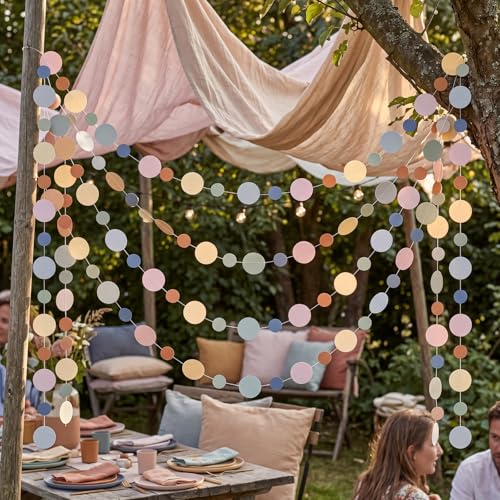 Image of Outus 10 Pieces Colorful Circle Garland Banner Hanging Paper Dot Decorations for Classroom, Birthday Party, Baby Shower, Wedding Backdrop & Photo Booth Graduation Decor (Boho Color)