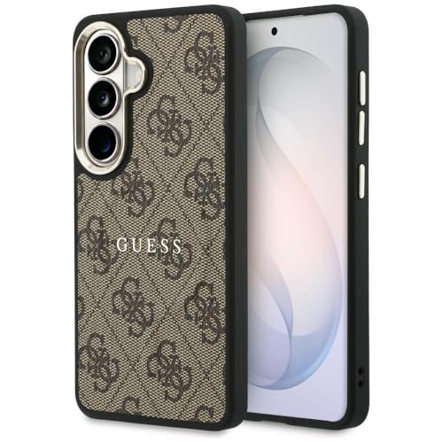 CG MOBILE Guess 4G Anneau gaufré compatible avec coque MagSafe pour Samsung Galaxy S26 Plus (marron)