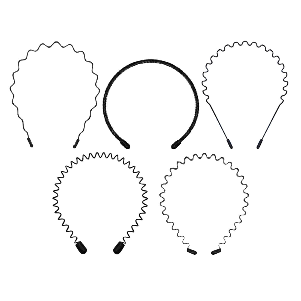 Men's Slicked Back Hair Band Metal Styling Head Hoop 5 Pack Black