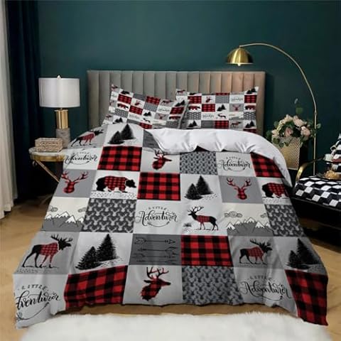 MLUNKQAIL Elk Plaid Duvet Cover Set Cover