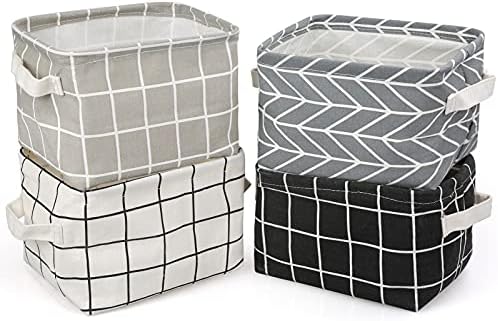 Cestini Pieghevoli Per Armadio - Confezione Da 3, Con Coulisse E Maniglie, Bianco/Grigio - Foto 2