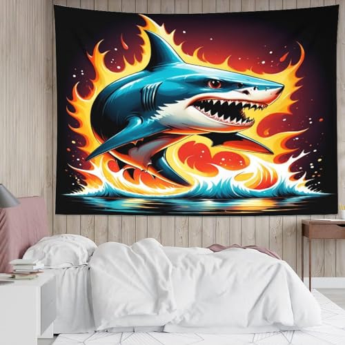 Tapisserie requin 3D deco murale tissu grand format 180x230cm pour chambre