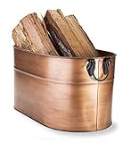 Plow & Hearth Galvanized Steel Firewood Bucket with Wrought Iron Handles 21.75 L x 12.75 W x 11.5 H...