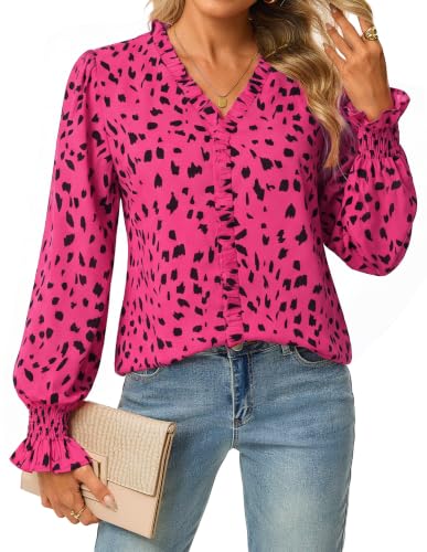 GRACE KARIN Womens Long Sleeve Boho Tops Ruffle Work Blouses Rose XL - image 1