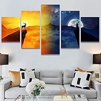 SIGNWIN 5 Panel Canvas Wall Art Modern Art Animals Dramatic Farmhouse/Country Lion Multicolor Photography Tiger for Home Decorations Ready to Hang - 60