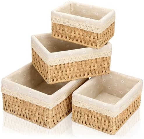 Lot de 4 Panier Osier Corbeille,Panier de Rangement avec Doublure...