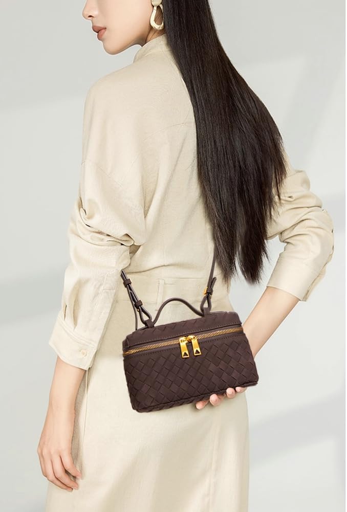 Slouchy Woven Crescent Crossbody Purses Women Square Box Shoulder Bag Mini Suede Tote Hobo Bags Handbag Evening Clutch Purse - Image 2