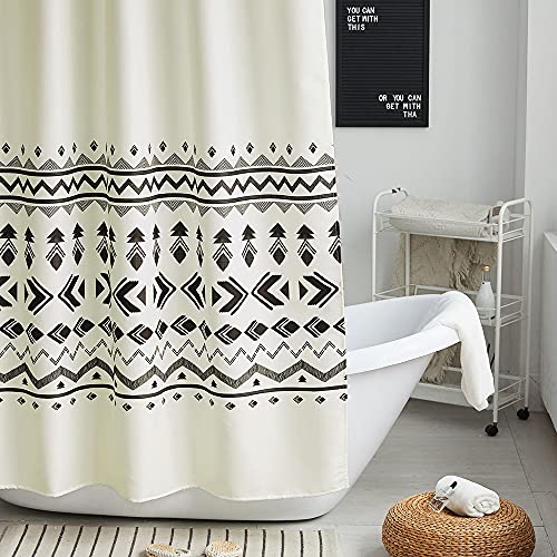 Uphome Boho Shower Curtain Light Beige Fabric Geometric Tribal Bathroom Curtain Set With Hooks Modern Ethnic Bohemian Bath Curtain,Upgraded 160Gsm Heavy Duty, 72X72 #TOP5