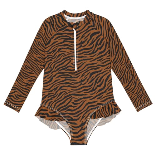 ALAZA Toddler Swimsuit Girl Bathing Suit Swimwear Rash Guard Tiger Skin Print Long Sleeve 3T