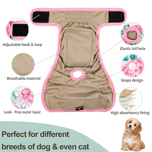 Image of Washable Female Dog Diapers - Premium Reusable Diapers for Doggie in Heat - Highly Absorbent Dog Diapers Female for Pet Incontinence with Adjustable Snaps Sunflower, M