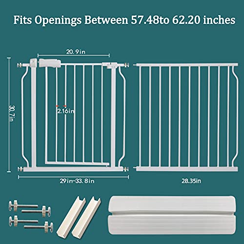 Allaibb Extra Wide Pressure Mounted Baby Gate Walk Through Child Kids Safety Toddler White Long Large Pet Dog Gates With Extension For Doorways Kitchen And Living Room (57.48-62.20"/146-158Cm) #TOP5