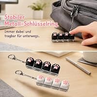 2 Stück Tastatur Fidget Schlüsselanhänger Set, Mini Tastatur 4 Tasten klick Fidget Toy, Asmr Tastatur Schwarze Katze, Schwarz-Weiße & Bunte Katzenpfote, Für Büro, Uni. (Schwarze weiße Katzenklaue) – Ansicht 6