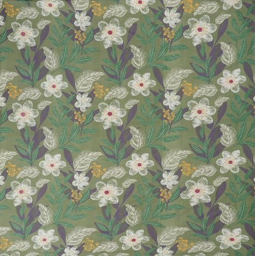 Image of KAWI Single Bedsheet Elastic Fitted (72 inchX 48 inch Size Mattress) Soft Glace Cotton Single Bed Size with 1 Pillow Cover - Green Patta Floral Colour