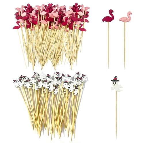 200 Piezas Brochetas Decorativas De Bambú, Brochetas De Flamenco De Dos Tonos, Brochetas De Decoración De Cócteles, Brochetas De Pastel De Flamenco, Brochetas De Frutas De Madera