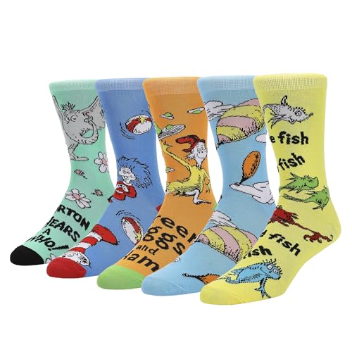 Bioworld Dr. Seuss Title Art Mens 5-Pair Pack Casual Crew Socks