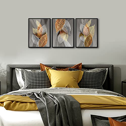 Black Framed Canvas Wall Art For Living Room Wall Decorations For Kitchen Modern Bathroom Wall Decor Abstract Paintings Leaves Wall Pictures Artwork Bedroom Home Decor Of 3 Piece Framed Art Prints #TOP3