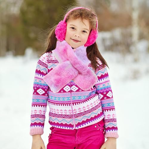 Kids Toddler Scarf Winter Rainbow Scarf Gradient Cross Tie Collar Fluffy Fur Plush Scarves Neck Warmer for Girls Boys3