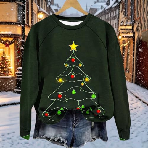 Aymnlox Christmas Fleece Sweatshirt for Women Xmas Tree Graphic Crewneck Long Sleeve Holiday Pullover Casual Winter Festive Outfit christmas tops women 2027 Black S - image 3