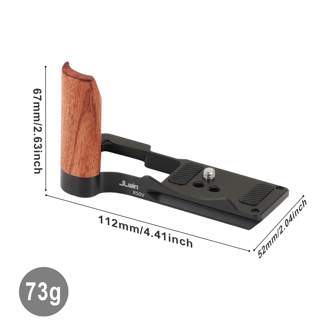 R50 V uchwyt w kształcie litery L z drewnianym uchwytem do aparatu Canon EOS R50 V, pasuje do aluminiowej płyty podstawowej Arca-Swiss Quick Release, z mocowaniami 0,6 cm - 20, kompatybilny ze