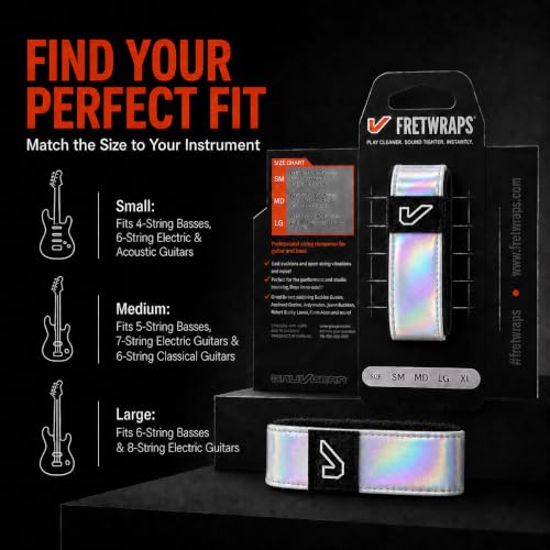 Image of Gruv Gear Fret Wrap Guitar Mute Bubby Lewis FretWrap for Electric, Acoustic & Bass, String Dampener for Recording, Tapping & Practice, Fits 7-12 String Bass (1 Pack Extra Large Iridescent)