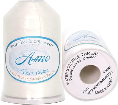 Long Raw White Water Soluble Sewing Thread 1000 Meters/roll 20C Wash Away Vanish Extra Quilting Basting Thread 40S/2-1 roll