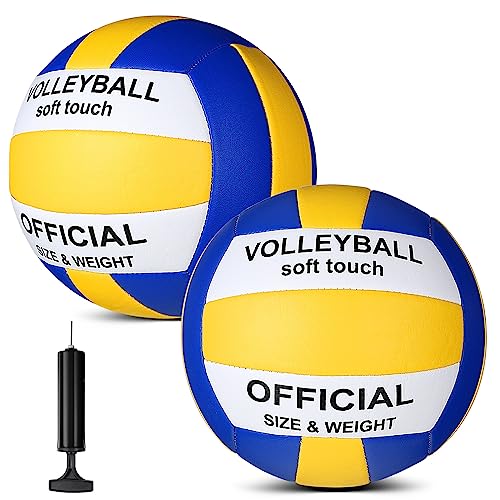 Image of Lenwen 2 Pack Volleyball Official Size 5, Blue, Yellow, White