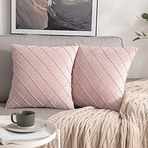 Miulee Set of 2 Lattice Velvet Cushion Covers Pleated with Hidden Zip Sofa Cushion Shiny Soft Single Colour Decorative Cushion for Living Room Bedroom Cafeteria