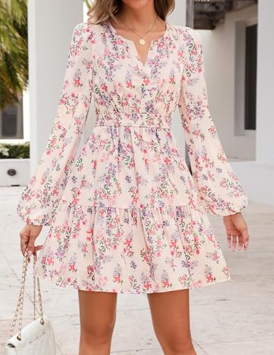 MEROKEETY Fall Wedding Guest Dresses for Women Long Sleeve Floral Casual Lightweight Flowy Swing Boho Dress Pockets2