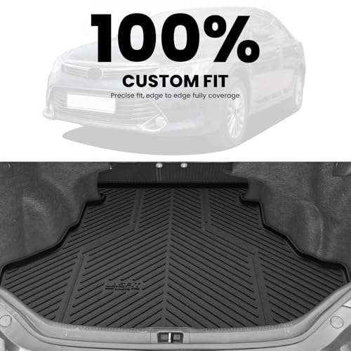Image of LASFIT Cargo Mat for Toyota Camry 2015-2017 (Only Fit Gas, Not Fit Hybrid) | Not Fit Hybrid, All Weather Custom Fit Anti-Slip Pet Friendly Easy Clean TPE Trunk & Backrest Mats for 7th Gen Camry, Black