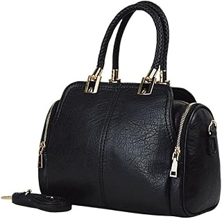 شنطة يد جلدية 4 سوستة - اسود, بورغندي للنساء