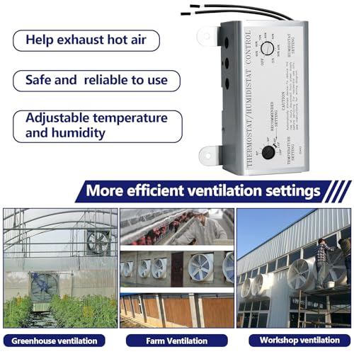 Hiorucet Attic Fan Adjustable Thermostat and Humidistat with Built-in Fire Safety Shut Off Fuse for Powered Attic Ventilators, Thermostat with Humidity Control for Attic Fan, Workshops, Greenhouses - Thumbnail 6