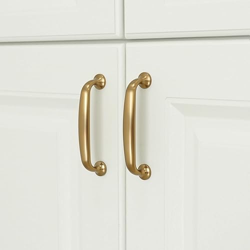 Miniatura 5 de Paquete de 10 tiradores de bronce champán para gabinetes de 3-34 pulgadas (3.780 in) con agujero central de bronce cepillado, manijas de cajones de