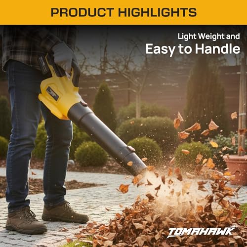 Image of TOMAHAWK BLB-8130 | 20V Brushless Cordless Leaf Blower with 2x3.0Ah Batteries, 150 MPH Air Speed, 125 CFM Airflow, 4 Nozzles, Fast Charger & Carry Bag - Powerful Garden Cleaning Tool