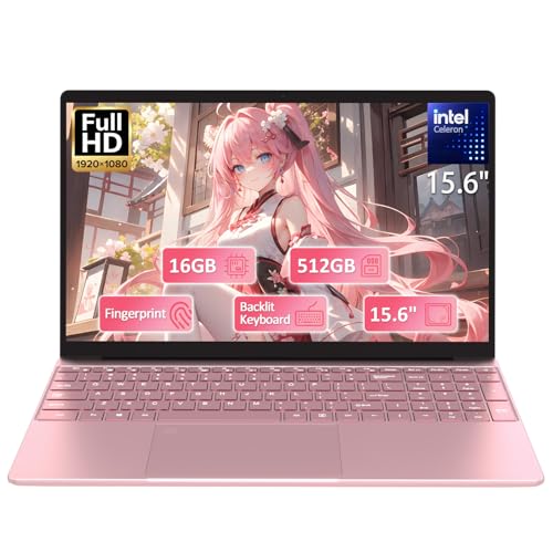 Molegar 15.6“ Rose Gold Laptop with Backlit Keyboard and Fingerprint Reader,16GB RAM 512GB NVMe...