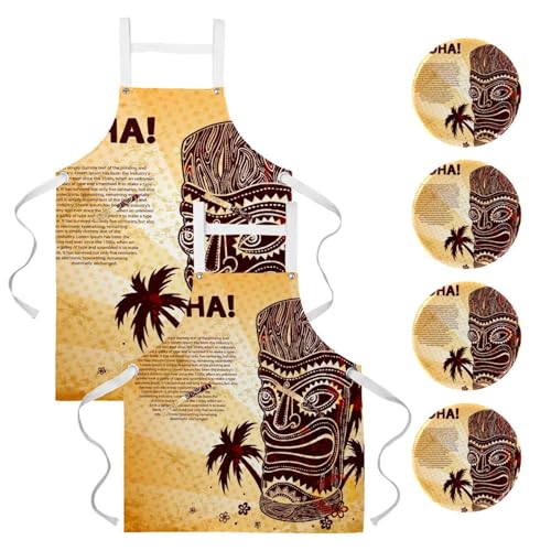 Tabliers de cuisine Vintage Aloha Tiki lot de 2 lavables et ajustables avec 4 broches One Large