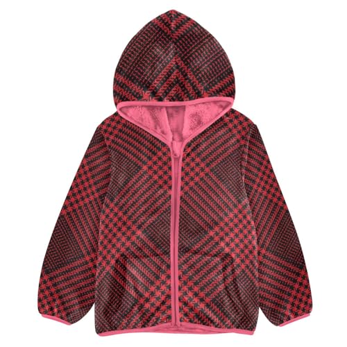 GuoChe Christmas Buffalo Plaid Black Red Toddler Fleece Jacket With Hood