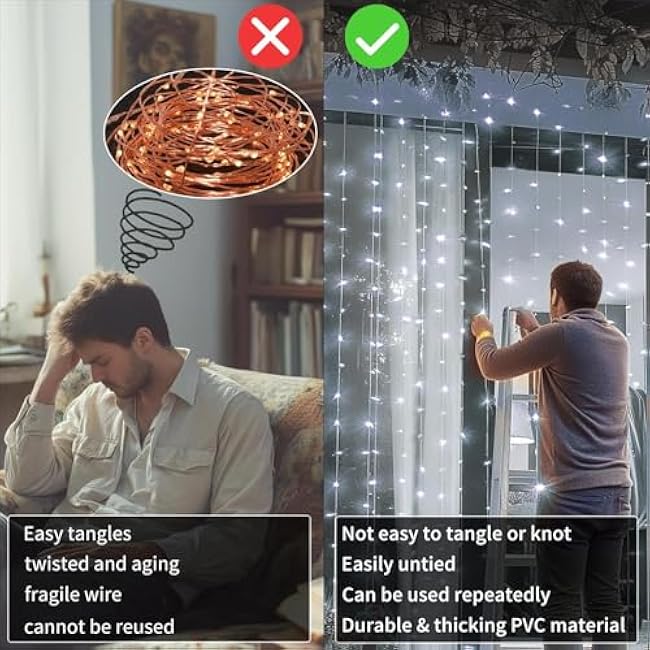 Curtain Lights Battery Powered 10*10Ft 300LED Waterproof Waterfall Light with 8 Modes Remote Dimmable Timer Memory Twinkle Fairy String Lights for Indoor Outdoor Gazebo Wedding Party Pergola Christmas