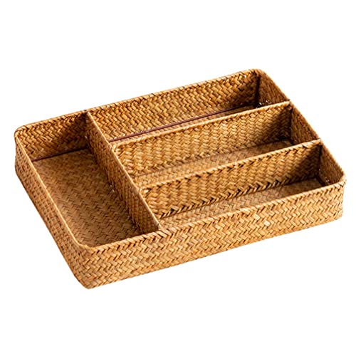 Panier de sachets de thé tissé à la main 1Pc Panier en osier Poubelle à 4 sections Plateau porte-sachets de thé/sucre Plateau Seagrass Fruit Snacks Basket Plateau de service Organisateur de panier div